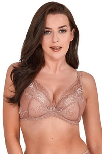 Gaia Dame Push-Up BH Einlagen Spitze Träger Schleife Dekollete Geblümt Dessous 1183 Irene, Beige
