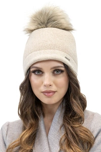 Vivisence Damen Bommelmütze Winter Bommel Strickmütze Subtilem Pepitamuster 7095, beige Melange