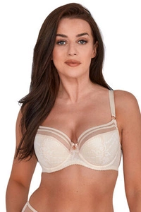 Gaia Dame halbversteifter BH Netz Spitze Schalen Schleife Träger Dessous 1191 Bice, Beige