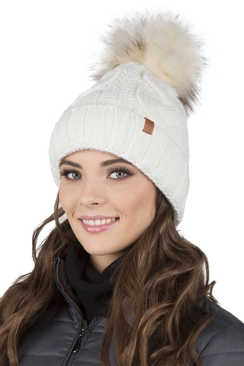 VIVISENCE Wintermütze mit Bommel Damen Warmes Ideal Für Kalte Wintertage 7014, ecru