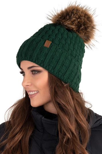 Vivisence Damen Mütze Bommel Warm Fleece Gefüttert Strick Winterstyle 7015, grün