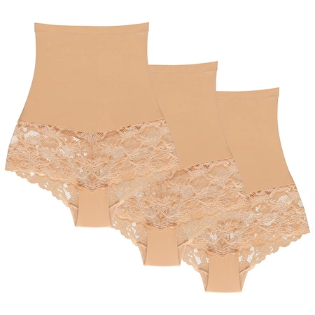 Wolbar Miederslip Damen Slips 3er Pack Panties Höschen Hohe Taille Hipster Slip Figurformende Bauchkontrolle Shapewear Seamless Nahtlose Spitzenhöschen Formwäsche Unterhosen WB183,