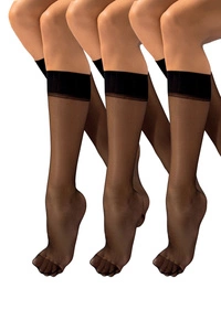 Vivisence Damen Kniestrümpfe 20 DEN 3Er-Pack Mit Unsichtbarer Zehenverstärkung Dünn Und Komfortabel Breites Bündchen Für Sicheren Halt, nero