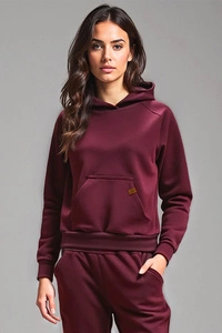 Vivisence Sweatshirt Baumwolle Lockerer Schnitt mit Kapuze Komfort Für Freizeit 9003, weinrot