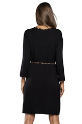 Italian Fashion Dame Morgenmantel Nachtwäsche Klassisch Leopardenmuster Eila, Schwarz