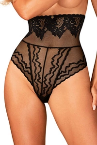 Obsessive Dame Slip Hoher Bund Tüll Durchscheinend Gemustert Sinnlich Verführerisch Arienna, Schwarz