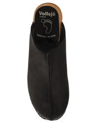 Vollsjö Damen Clogs aus Holz und Leder Hausschuhe Schwarz Holzschuhe Clogs für Frauen, Modisch und Gemütlich Freizeitschuhe, Heimschuhe, Hergestellt in der EU, schwarz