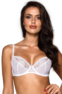 Axami Dame Soft BH Tüll Stickerei Spitze Klassisch Elegant Bügel Dessous Hochzeit V-10191 , Weiß