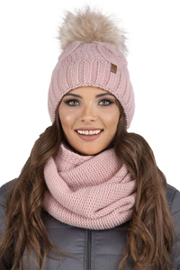 Vivisence Damen Bommelmütze Und Loop-Schal Mit Bommel Ideal Für Wintertage 7014, rosa