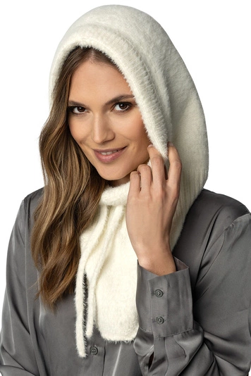 Vivisence Damen Schal Warm Winter Schalmütze Kapuzen Balaclava Garn 7097, ecru