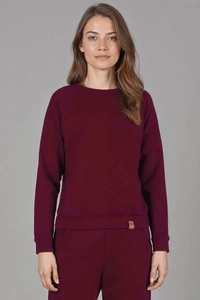 Vivisence Sweatshirt Damen Mit Rundhalsausschnitt Aus Baumwolle Langer Ärmel Bequemer Schnitt 9004, weinrot