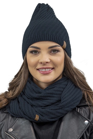 Vivisence Damen Winter Set Mütze Und Loop-Schal Komfort für Kalte Tage 7017Kmpl, dunkelblau