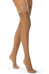 Vivisence Selbsttragende Strümpfe Für Damen 20 DEN Mit Verführerischer Spitze Am Oberschenkel Dünn Mit Unsichtbarer Zehenverstärkung Perfekt Für Elegante Outfits, beige
