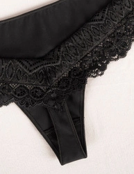 Wolbar Damen Sexy Shorts-Strings Spitze Miederslip Slips mit tiefer Hüftlinie WB409, schwarz