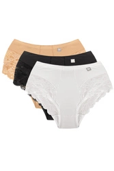 Wolbar Dame Slip Mit Hohem Bund Klassisch Elegant Netz Mesh Gummi Höschen Unterhose WB406, beige/schwarz/weiß