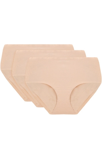 Vivisence Dame Slip 3-er Pack Unterhose Glatt Voll Nahtlos Hoher Bund 4013, beige
