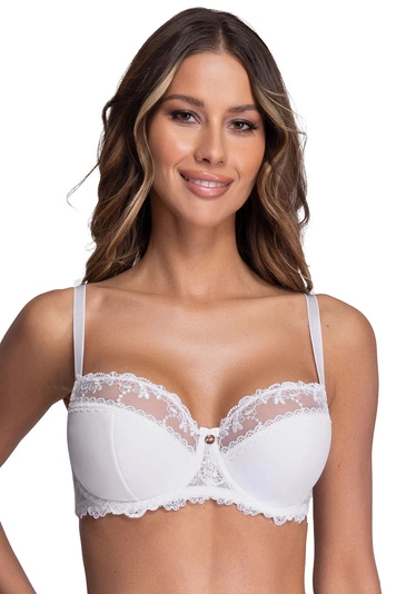 Ava Damen Bügel BH Dessous Stickerei  halbgepolstert Schleife Träger 1030, weiß