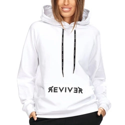 Reviver Dame Sweatshirt Klassisch Kapuze Kordel Tasche Alltag SportLangarm F5576, Weiß