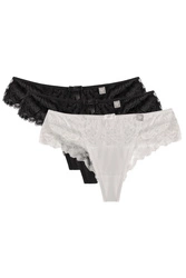 Wolbar Dame String Shorts Spitze Klassisch Stilvoll Unterhose Dessous WB481, schwarz/schwarz/weiß