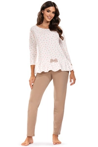 Vivisence Damen Pyjama Schlafanzug Kurzarm Nachtwäsche 2teilig Set Bequem 2033, ecru/beige