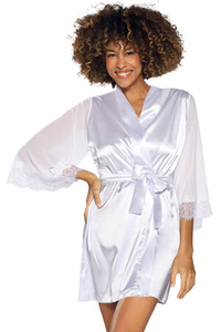 Dkaren Dame Morgenmantel Satin Tüll Spitze Elegant Alltag Bonnie, Weiß
