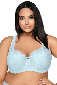 Mat Dame Bügel BH Gepolsterte Cups Spitze Blumenmuster Klassisch Komfortabel Elegant 053/22 Carmela Big, Himmelblau