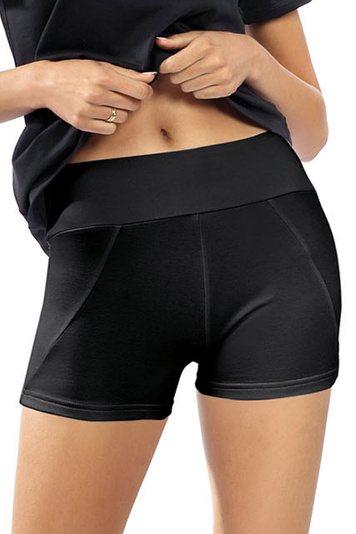 Reviver Dame Shorts Kurz Musterlos Sport Bequem Klassisch Bund  F9523, Schwarz