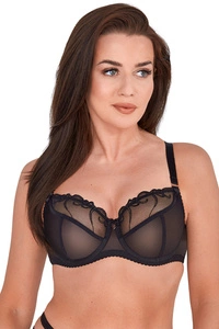 Gaia Dame Soft-BH Stickerei Tüll Schalen Träger Dessous Schleife 1221 Kira, Schwarz