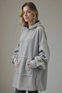 Vivisence Damen Decken Hoodie Baumwolle Mit Tasche Wärme Beim Entspannen Zuhause 5029, hellgrau