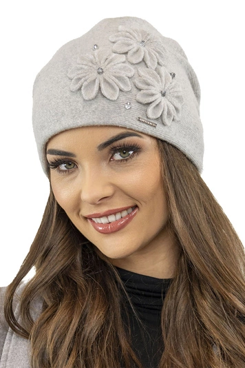 Vivisence Damen Wintermütze Wolle Blumenapplikation Warm Antistatisch 7053, hellgrau