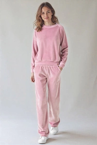 Vivisence Damen Trainingsanzug Set Zweiteiler Aus Velours Mit Sweatshirt Und Hose Lockerer Schnitt Rundhals Seitentaschen Elastischer Bund,