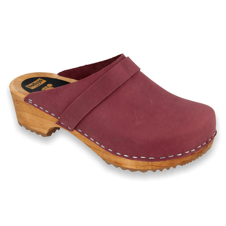 Vollsjö Herren Clogs aus Holz und Leder/Wildleder Hausschuhe Holzschuhe Clogs für Männer, Modisch und Gemütlich Freizeitschuhe, Heimschuhe, Hergestellt in der EU, Wildleder-weinrot