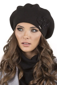 Vivisence Baskenmütze Damen Elegant Blume Warm Herbst Winter Accessoire 7006, schwarz