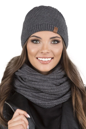 Vivisence Damen Winter Set Mütze Und Loop-Schal Komfort für Kalte Tage 7017Kmpl, dunkelgrau