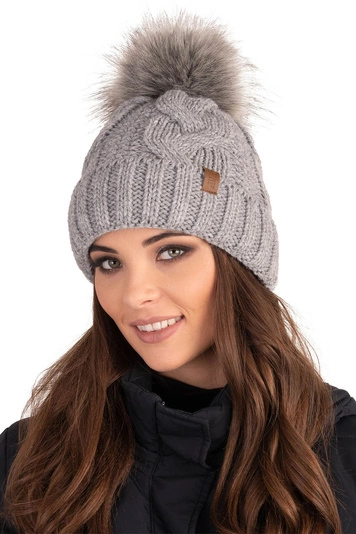 VIVISENCE Wintermütze mit Bommel Damen Warmes Ideal Für Kalte Wintertage 7014, hellgrau